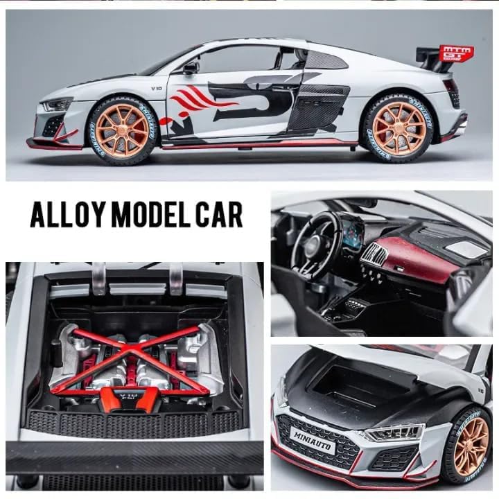 Image of Model 1:24 Audi R8 MTM Model Alloy Metal Pull Back Die-cast Car Openable Doors with Sound and Light Vehicle Car Toy for Kids - Multicolor