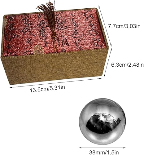 Miniatura 10 de Denpetec 2 bolas de Baoding chinas para ejercicio de salud, pelotas para el estrés con caja de meditación y masaje de balón (plata, diámetro de 1.49