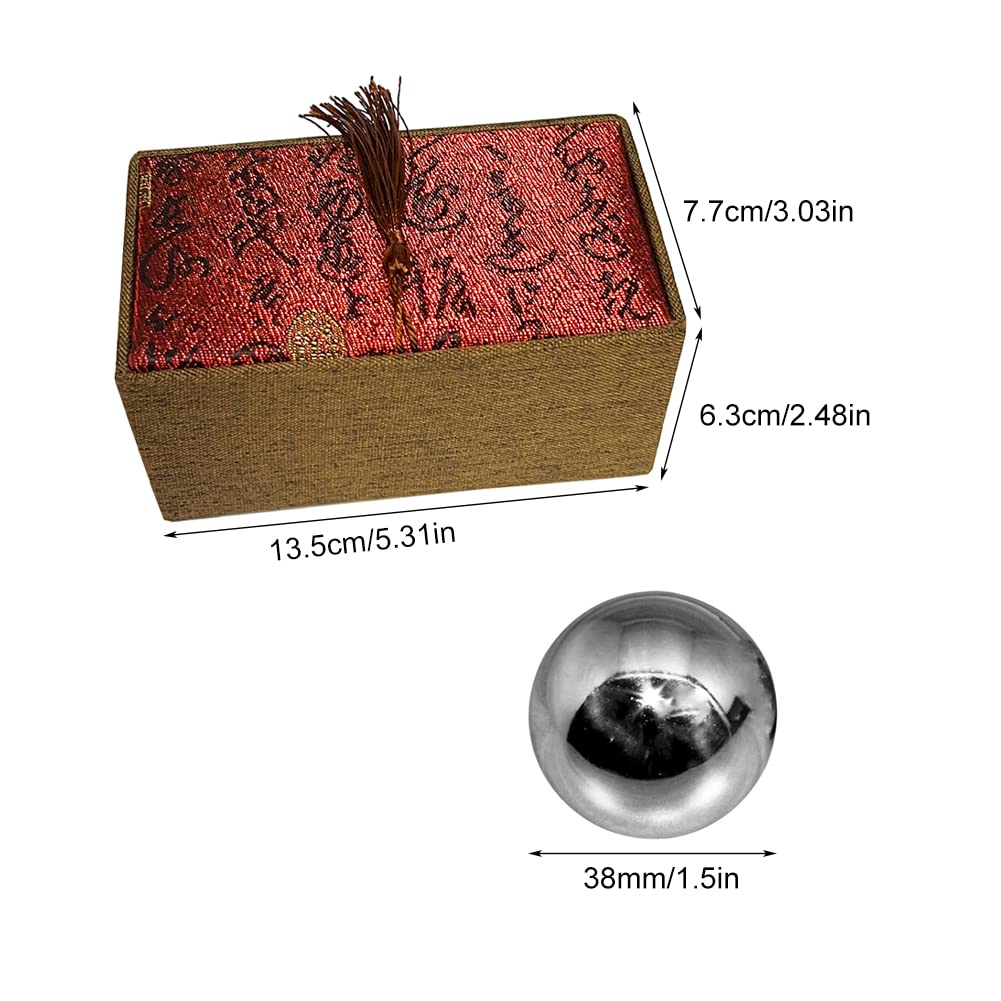 Kisbeibi 2pcs Baoding Balls Chinese Health Exercise Massage Balls with Case Stress Relieve Meditation Massage Handball(Silver,Dia 1.49inch,classic box) - Image 3