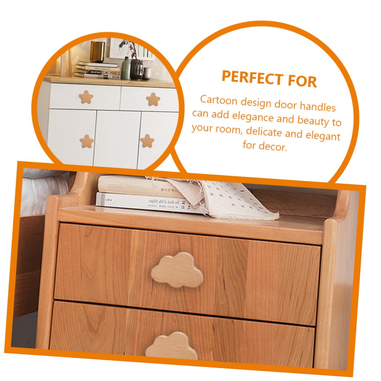 Luxshiny Boho Style Wooden Drawer Pulls 4pcs Cartoon Dresser Knobs for Cabinet Drawer Furniture Home Dec