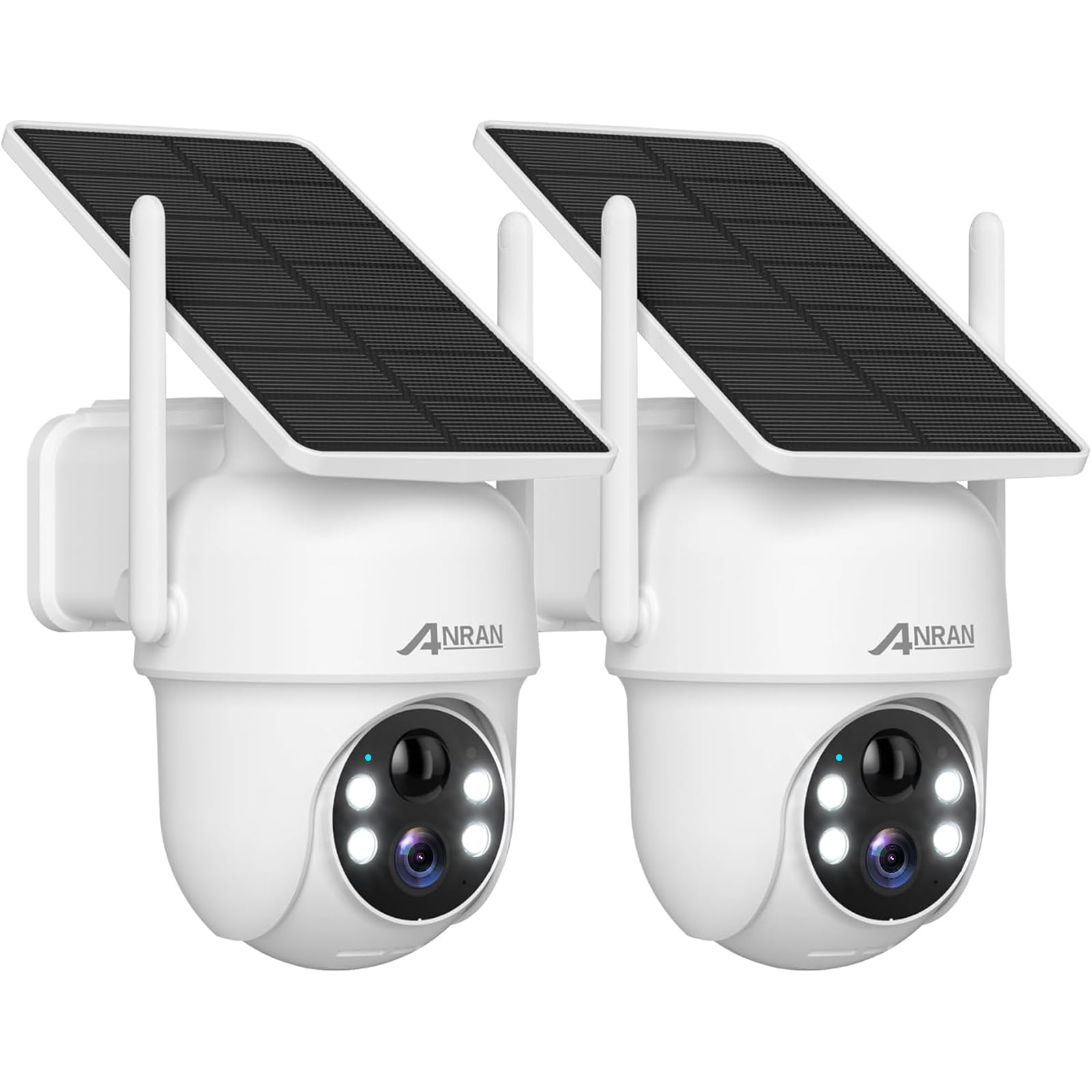 ANRAN Solar Security Cameras Wireless Outdoor,2K Cameras for Home Security with Fixed Solar Panel, 360° PTZ for Home Surveillance,2.4G WiFi, PIR Human Detection, 3MP Color Night Vision, 2 Pack