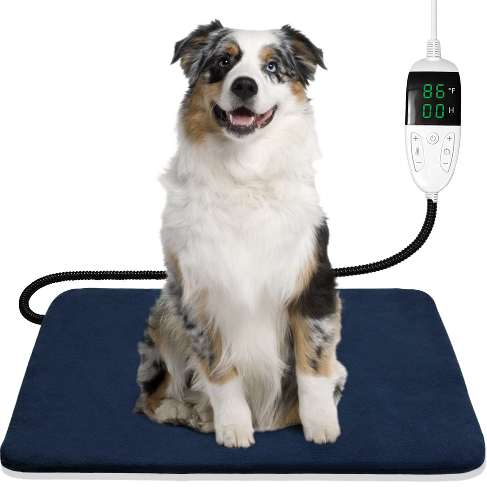 NUBAUTO Pet Heating Pad, Heated Cat Bed, 12 Adjustable Temperature Heated Dog House, Upgraded Cat Heating Pad Indoor with Timer, Heated Pet Bed with Chew Resistant Steel Cord (Navy Blue)