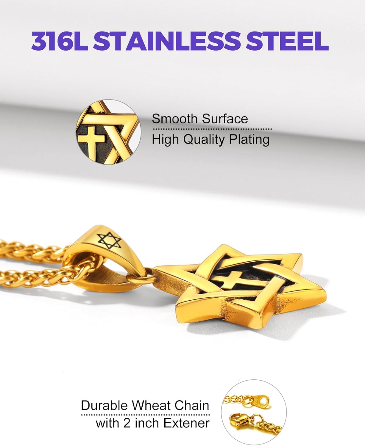 Richsteel Star of David Necklaces for Women Mens Stainless Steel/18K Gold Plated Hexagram Pendant Jewish Israel Jewelry - Image 4