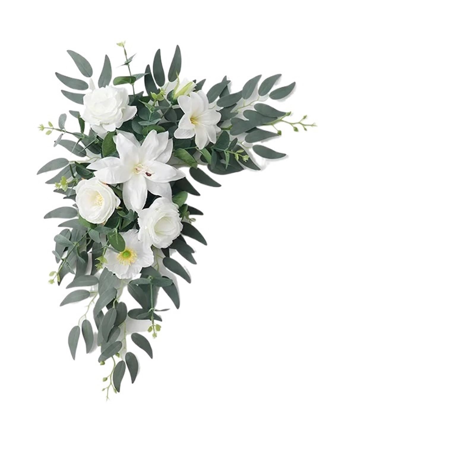Artificial Floral Swags Country Wedding Welcome Sign Flowers Garland Artificial Arch Flower Eucalyptus Swag For Party Ceremony Reception Decor for Ceremony Backdrop, Fireplace and Door Decor(White)