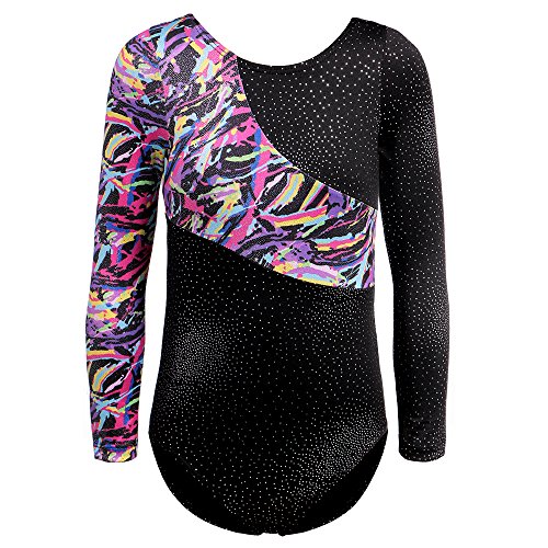 HOZIY Gymnastics Leotards for Girls Sleeveless Long Sleeve Snowflake Blue Purple Sequins Colorful Ribbons Pink Leopard Stripe 7-8 Years Colorful Ribbons