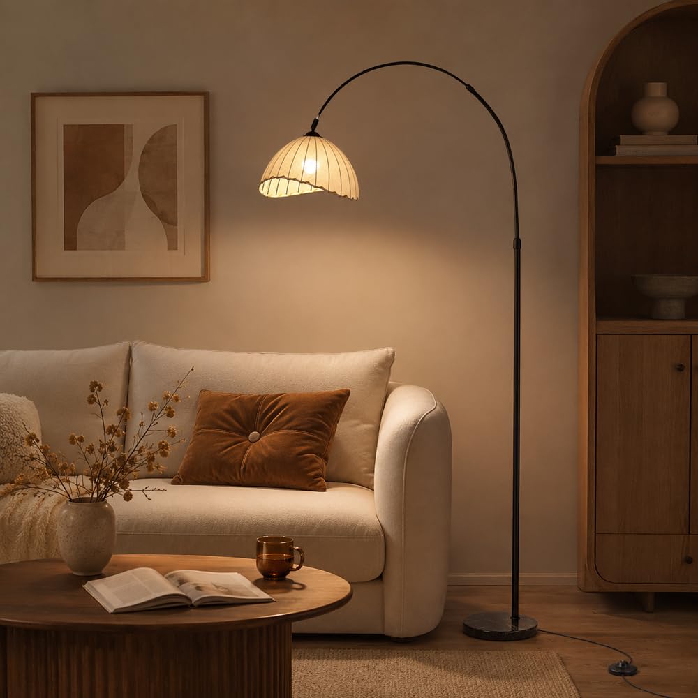 Lampadaire arqué vintage de 180-200 cm avec abat-jour en tissu orientable