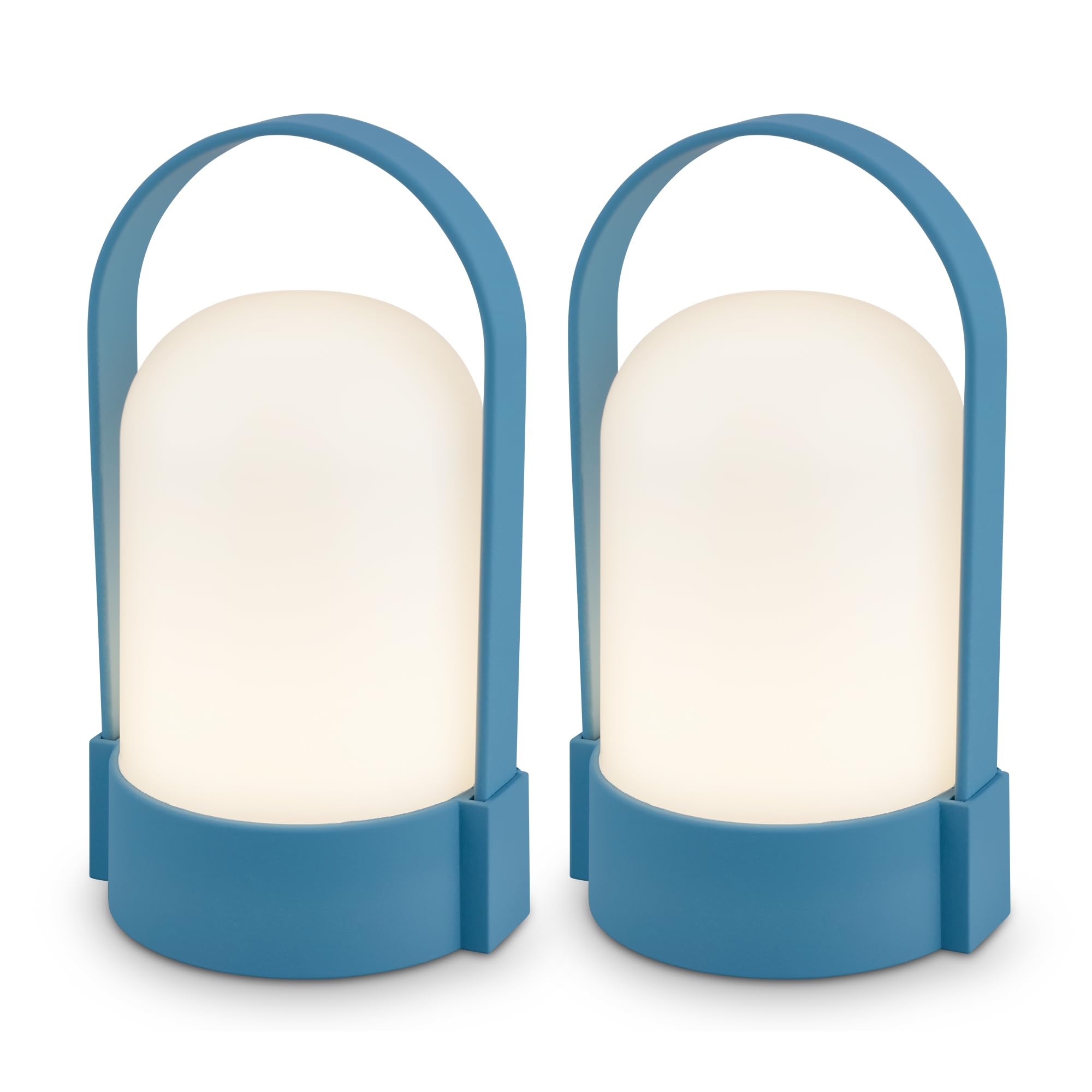 BRILONER - 2er-Set LED Tischlampen kabellos IP44 mit Touch, dimmbar in Stufen, Akku tauschbar, Nachttischlampe, LED Lampe, Campinglampe, Tischleuchte, Akku Lampe, Outdoor, 8,5x8x15,5 cm, Blau