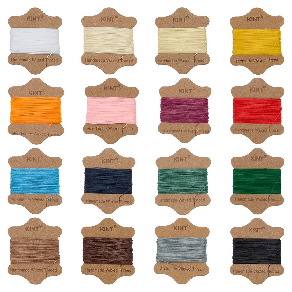 WEBEEDY 350 Yards Waxed Linen Thread Cord 16 Colors Leather Sewing Thread Waxed Thread for Hand Sewing Bookbinding Jewelry Making Christmas DIY Decoration,0.55 mm Thickness,21 Yards Each