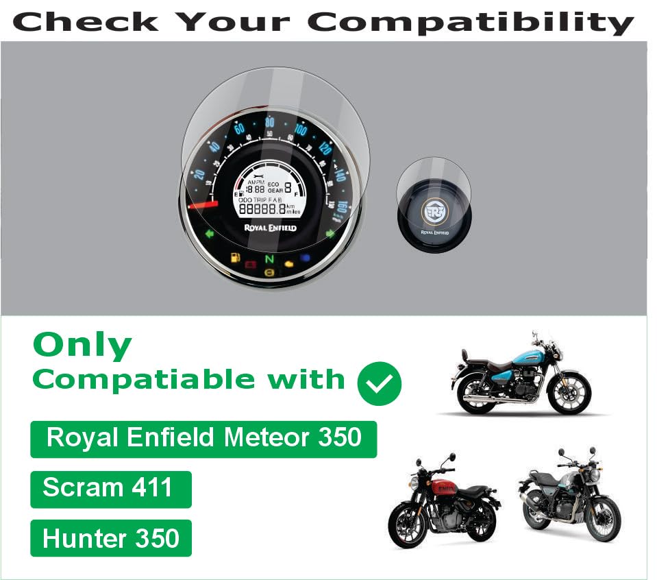 Image of OHAYO 9H Hard Screen Protector for Royal Enfield Meteor 350, Scram 411, Hunter 350 Instrument Cluster | Military Strength Scratch Resistant Display Guard | Anti Fingerprint HD Clarity | Not Tempered Glass | Pack of 1