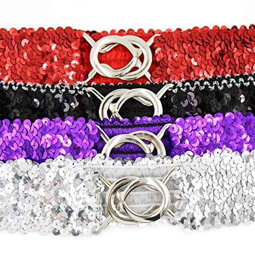 Rarityus 4 Pack Women Girls Elastic Waist Belt Sparkly Glitter Sequin Decor Metal Buckles Wide Dress Skirts Corset Cinch Belt #TOP4