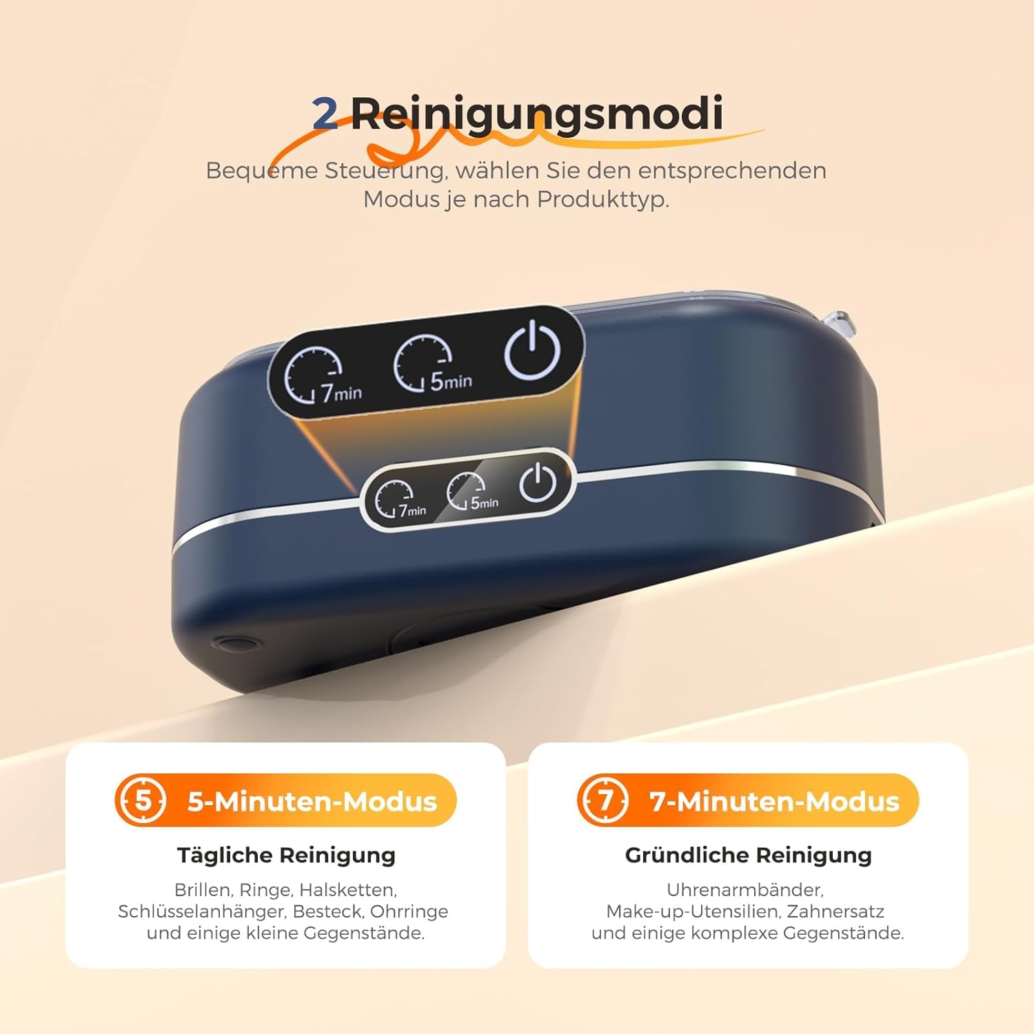 Ultraschallreinigungsgerät, 48000Hz Ultraschallreiniger, Brillenreinigungsgerät, 350ml Ultraschallreiniger, mit 2 Reinigungsmodi, geeignet für Schmuck, Brillen, Uhren, Ringe, Zahnersatz usw