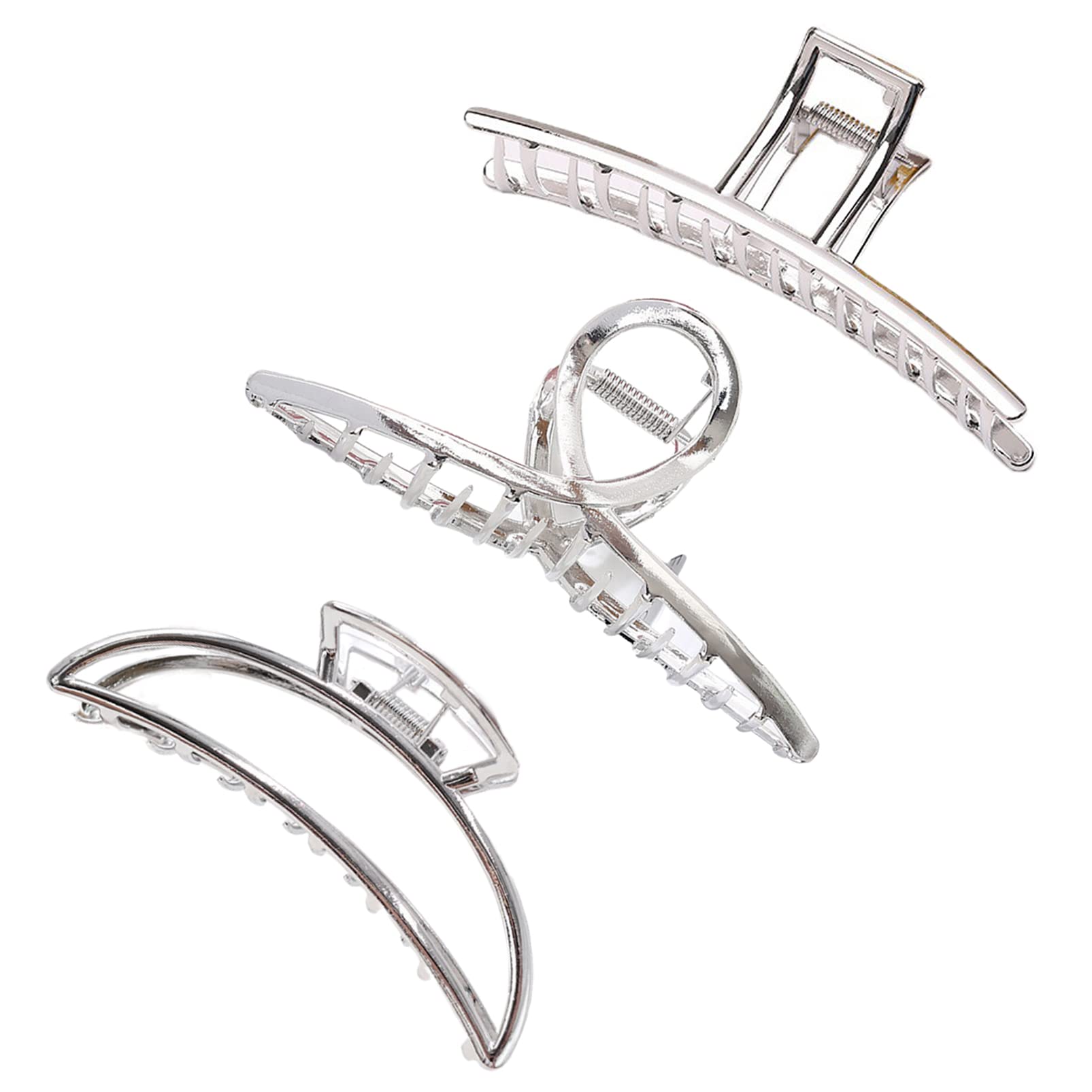 Silver Hair Claw Clips, 3 Styles Metal Large Strong Hold Butterfly Moon Hair Grips for thick hair Wavy Straight Hair Curly Hair Thin Hair Women Girls Use