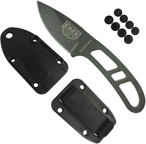 ESEE Auténtico cuchillo táctico de supervivencia Candiru, placa de clip para cinturón moldeada (hoja OD, funda moldeada negra)