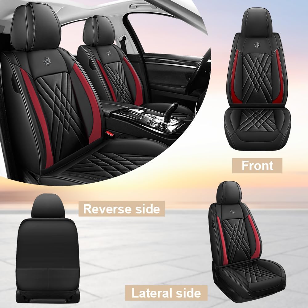 Car Seat Covers Compatible with Toyota 4Runner 1999-2026, 360°Full Wrapped Airbag Compatible Storage Pocket Zipper Design Wear Resistant Easy to Clean(Black Red, 2 Pcs Front)