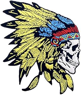 ZEGIN Native American Skull Headdress Patch Embroidered Applique Badge Iron On Sew On Emblem