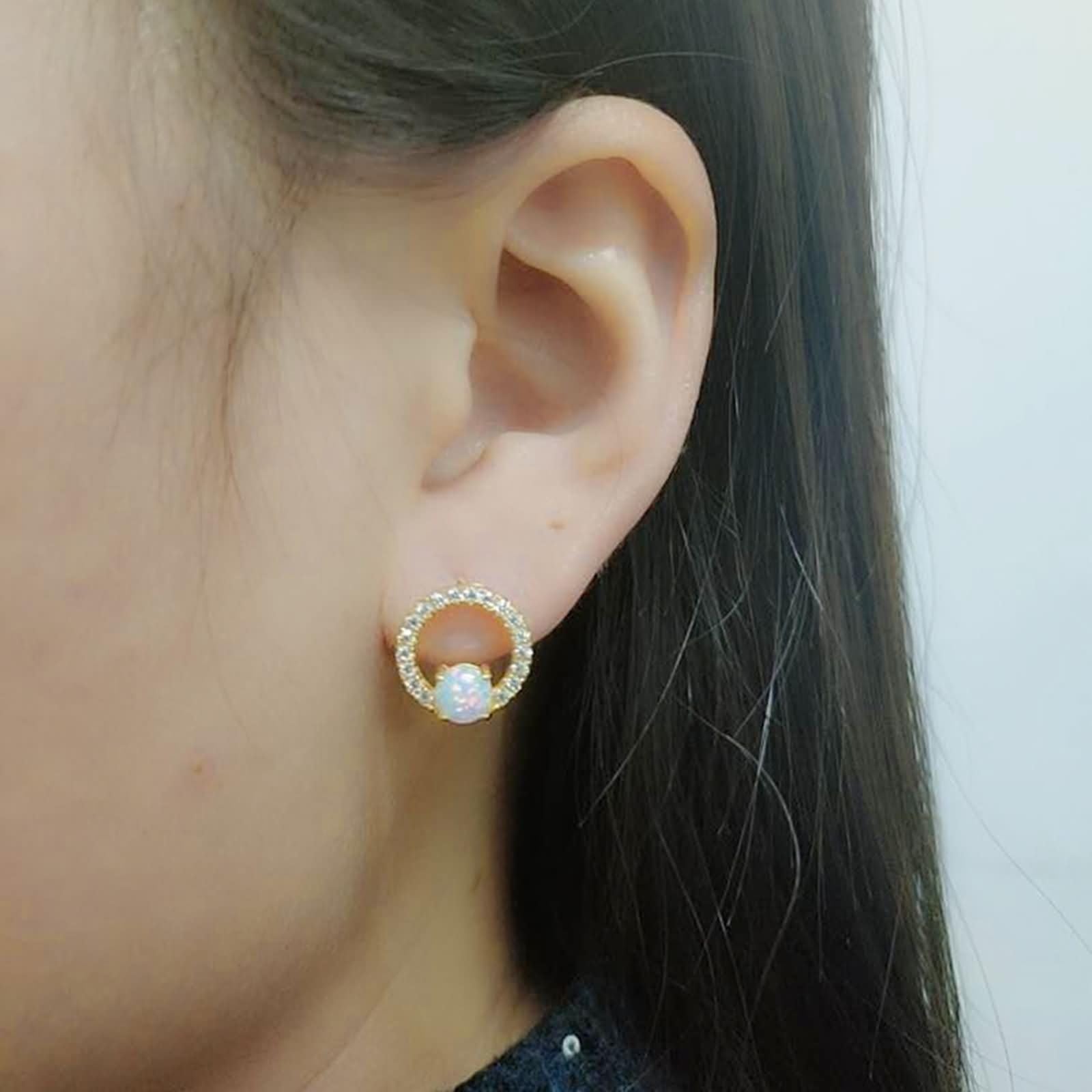 Pendientes de oro blanco de 9 K/14 K/18 K con ópalo multicolor, blanco hueco Au 375/585/750, pendientes de moissanite