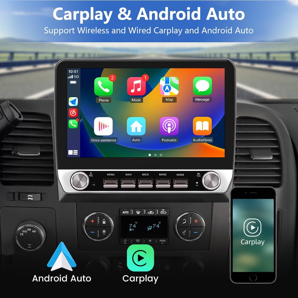 10.1 Inch Car Radio for Chevrolet Silverado 2007-2013 GMC Sierra Yukon, Android 13 Wireless Carplay Android Auto, Touchscreen Car Stereo with GPS FM WiFi SWC 2GB+64GB