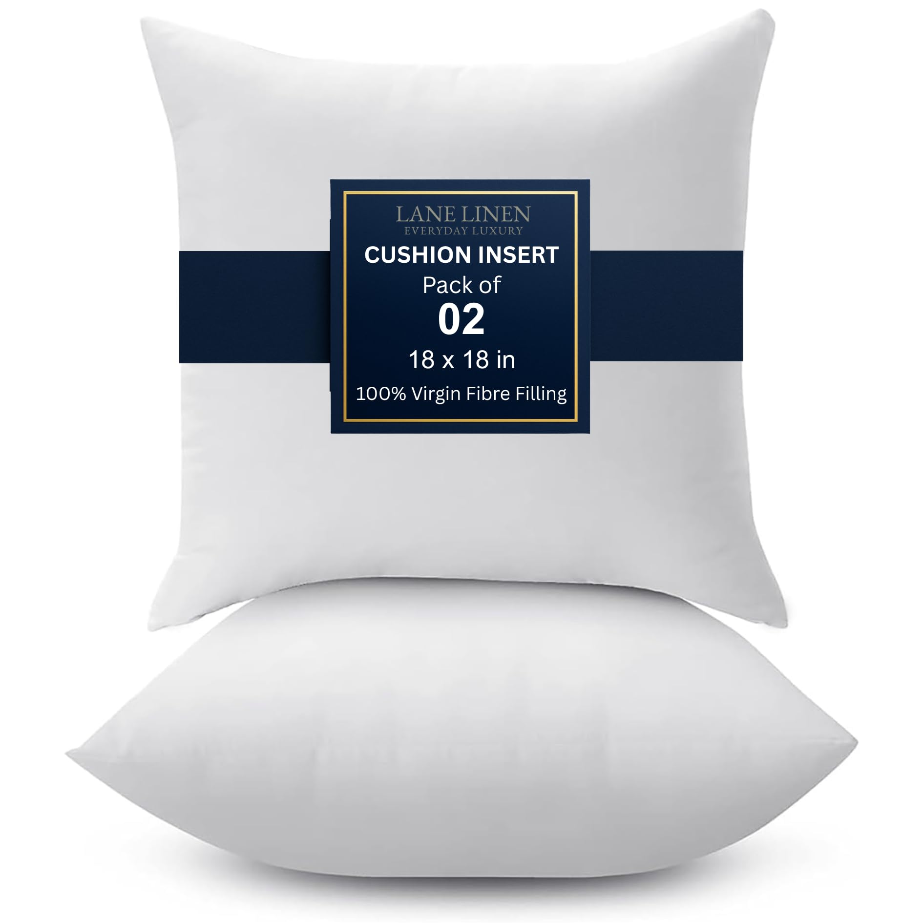 LANE LINEN 18 x 18 Throw Pillow Insert - Pack of 2 White, Down Alternative Pillow Inserts for Decorative Pillow Covers, Throw Pillows for Bed, Couch Pillows for Living Room