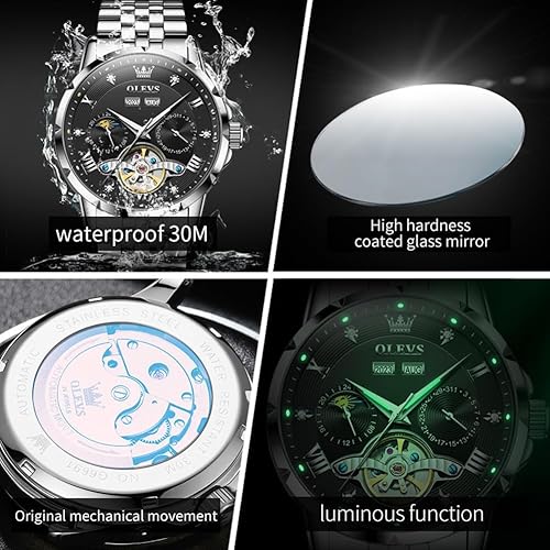 Miniatura 5 de OLEVS Relojes automáticos para hombre, cuerda automática, de lujo, de acero inoxidable, impermeable, relojes de pulsera para hombres