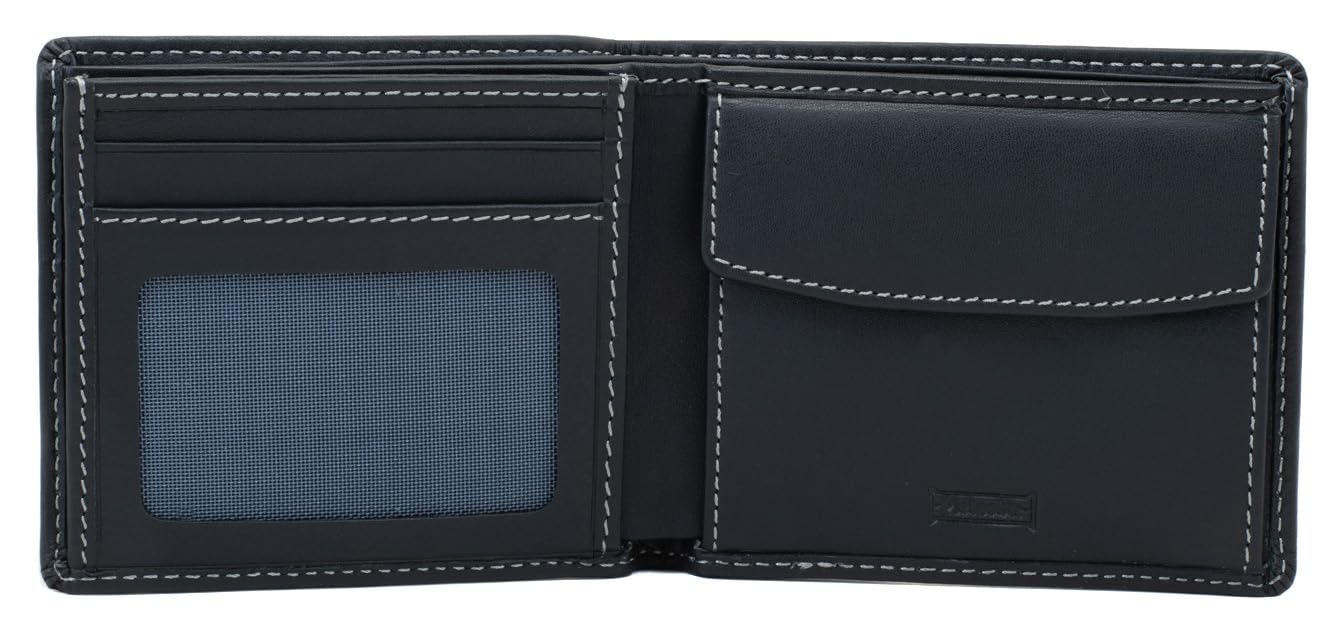 PE323 Cartera Negra de Piel Legitima con Monedero para Hombre | Billetera con Protección RFID, Doble Billetero.