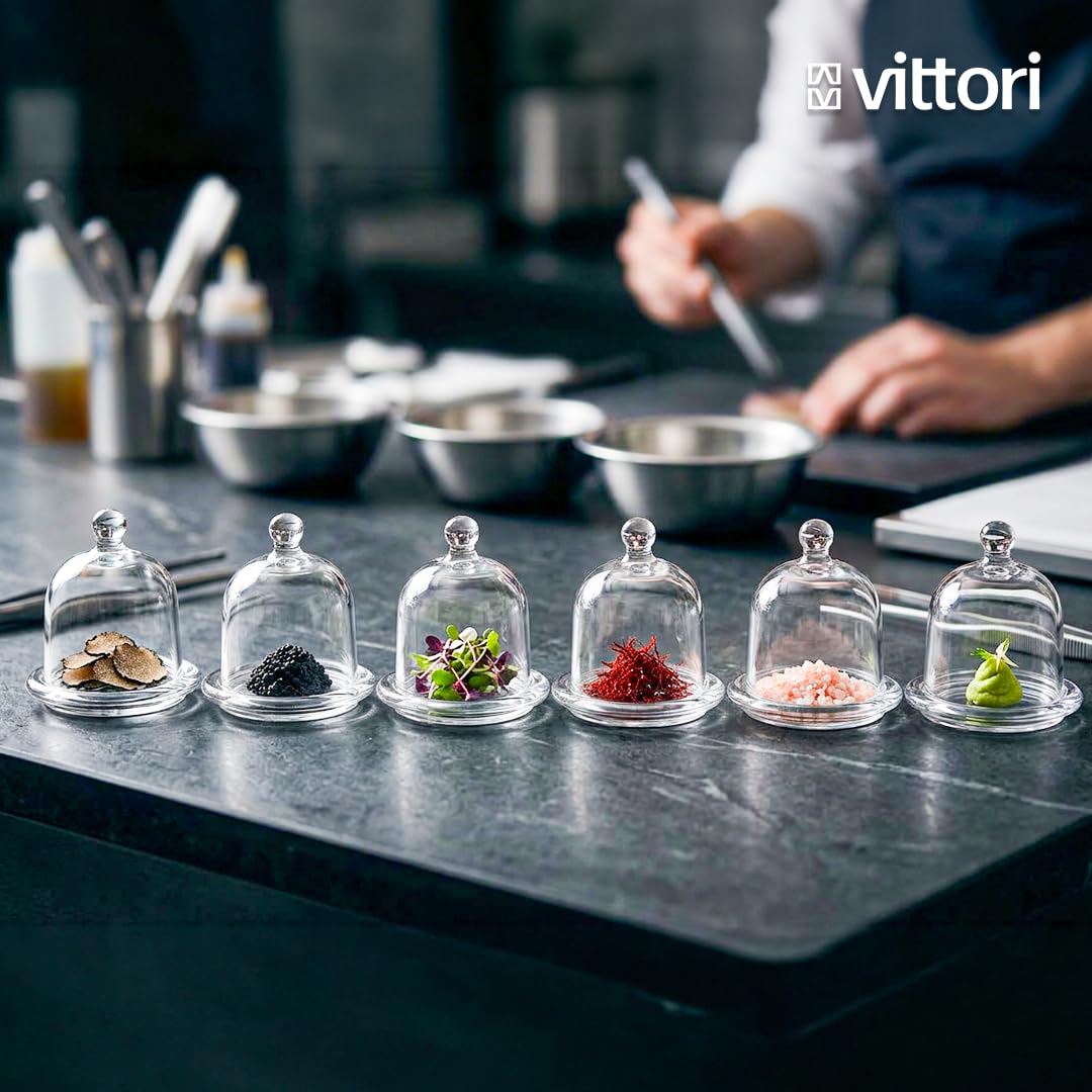 VITTORI Scatola per cioccolatini in vetro con base a campana, motivo cupcake, mini pasticceria