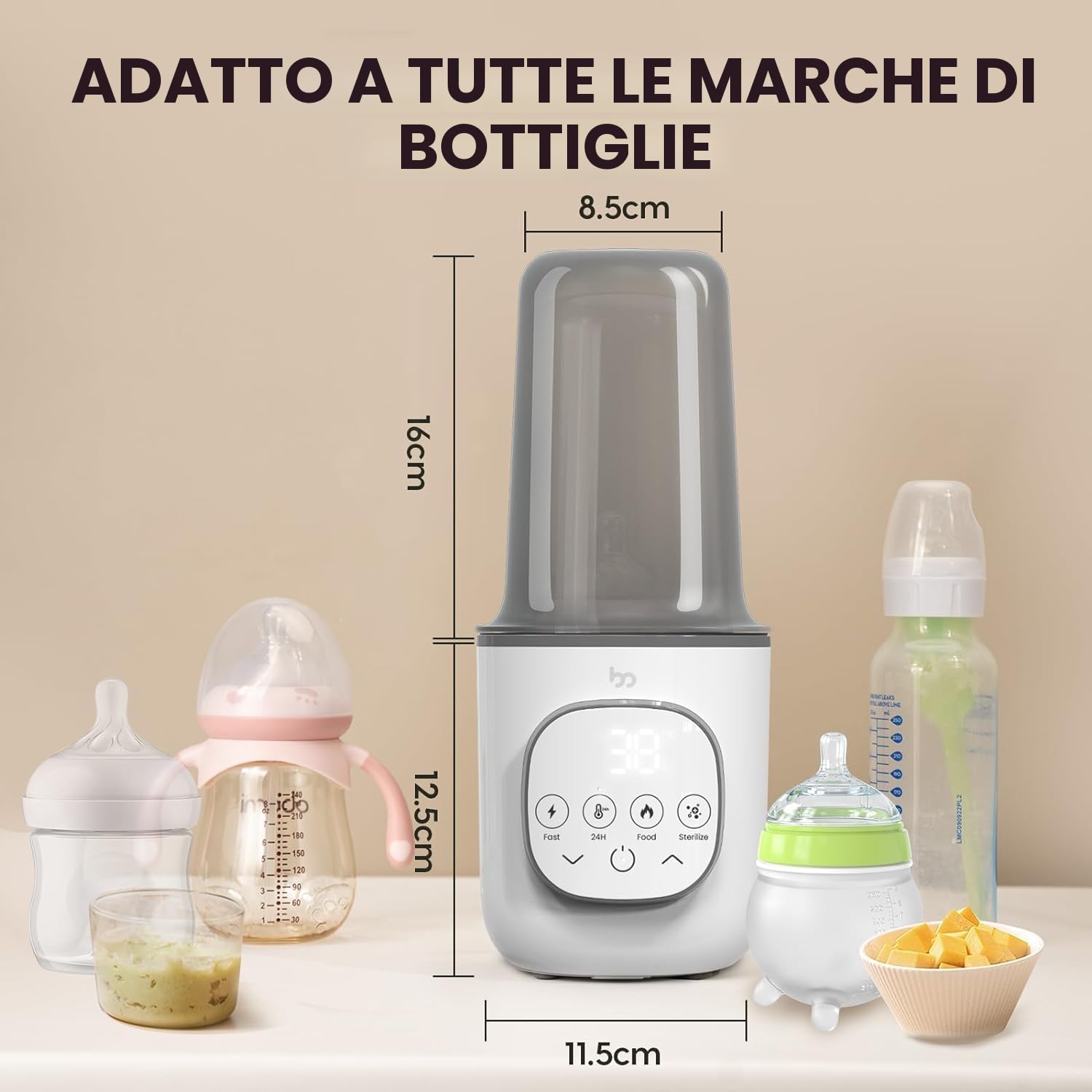 Scaldabraccia Scaldabiberon con cavo per il riscaldamento rapido del latte materno o artificiale, multifunzione con controllo della temperatura e protezione dallo spegnimento