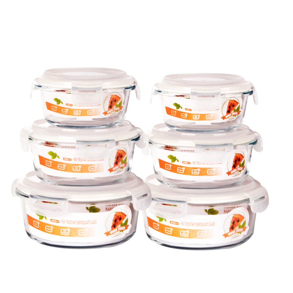SZUAH Glass Meal Prep Containers (Set of 6) - Round Food Prep Containers with Snap Locking Lids - Airtight Portion Control - BPA Free, Microwave, Oven, Freezer, Dishwasher Safe[14oz,22.5oz,32.5oz]