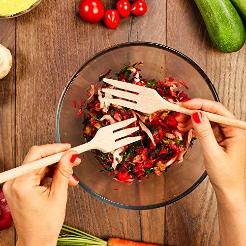 Wooden Forks For Cooking - 2 Pcs Wood Fork Set Perfect Size Great For Cooking - Salad Pasta Grill Tasting Fork Wood - Wood Kitchen Utensils #TOP4