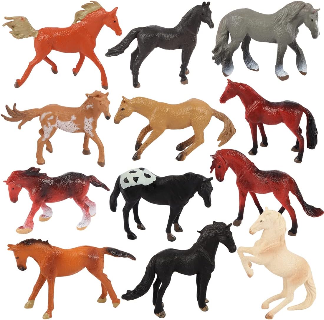 HERSMEMOR 12Pcs 23" Tiny Toy Horse Plastic Pony Small Foal