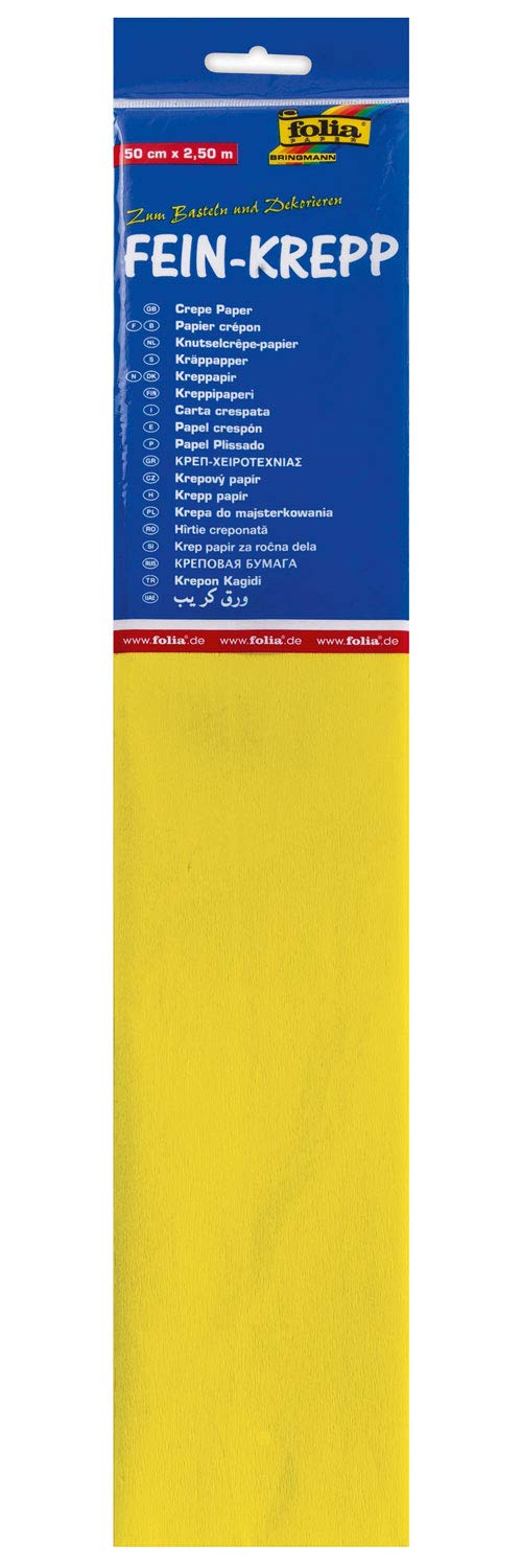 folia 822106-10 – Carta crespa, 10 strati gialli, ogni strato ca. 50 x 250 cm, 32 g/m², carta molto elastica e sottile, con una superficie irregolare