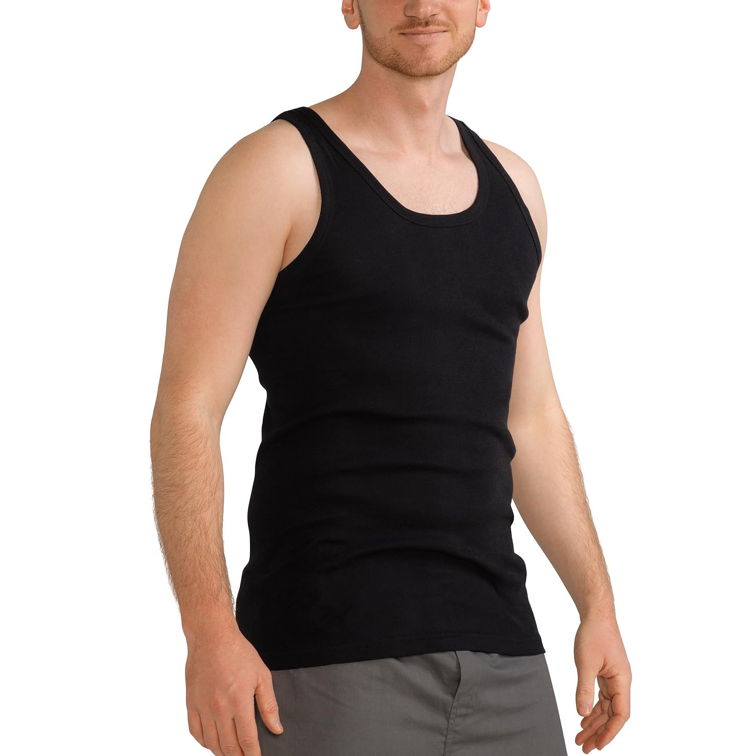 MT Pack de 6 camisetas interiores clásicas de algodón para hombre, acanalado fino o doble acanalado