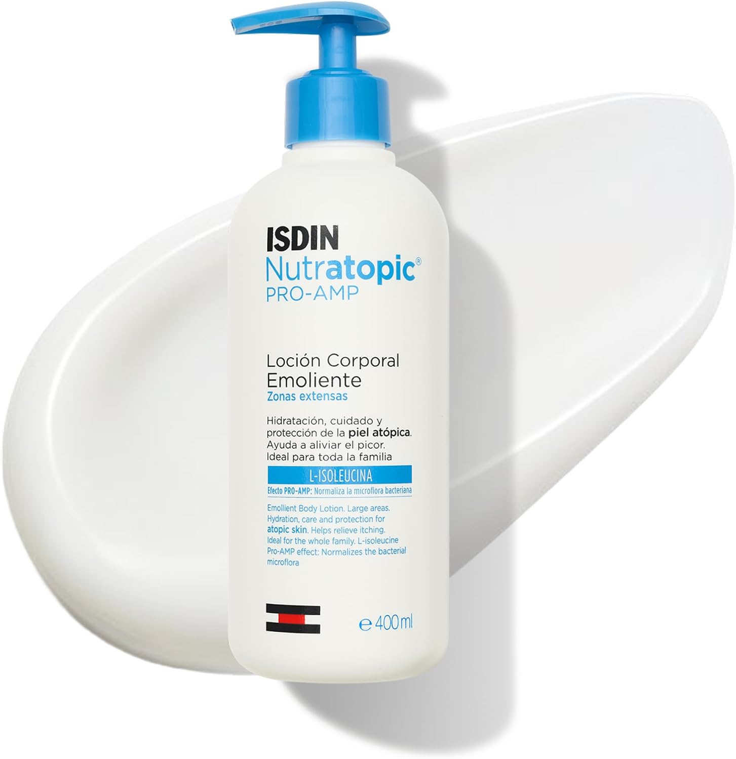 ISDIN Nutratopic PRO-AMP Lozione Corpo Emolliente (400 ml) | Idratazione, Cura e Protezione della Pelle Atopica | Adatta a Tutta la Famiglia | Aiuta ad Alleviare il Prurito