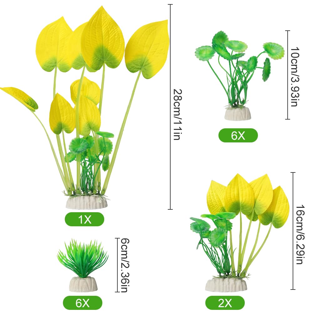 BEGONDIS 15-Piece Lifelike Plastic Aquarium Plants Set, Vibrant Underwater Garden (Yellow), Normal - Image 2