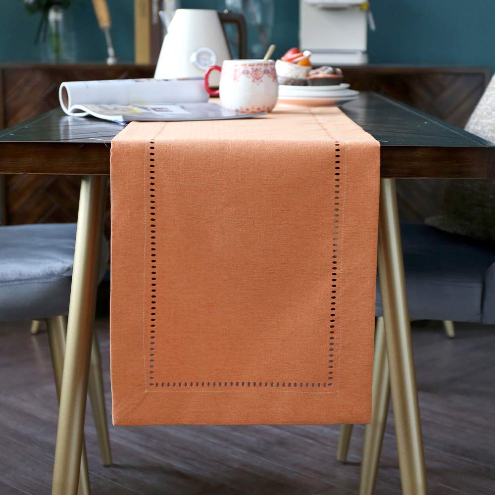 Exquisites Leinengewebe Exquisites Lasergeschnittenes Muster Tischläufer Beige Orange Grün Kaffee Farbe Grau Optional (Orange, 35 x 180 cm)