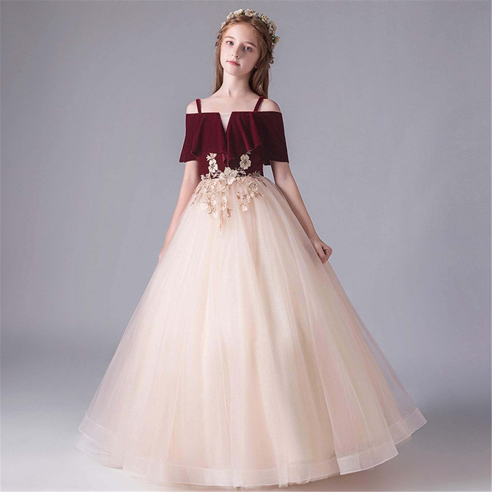 Vestidos para niñas Disfraces Vestido de princesa Vestido de novia de cumpleaños Pettiskirt Disfraz de piano Vino rojo Vestido de noche para niños Fiesta de noche para niños (Color: Rojo Tamaño: 150