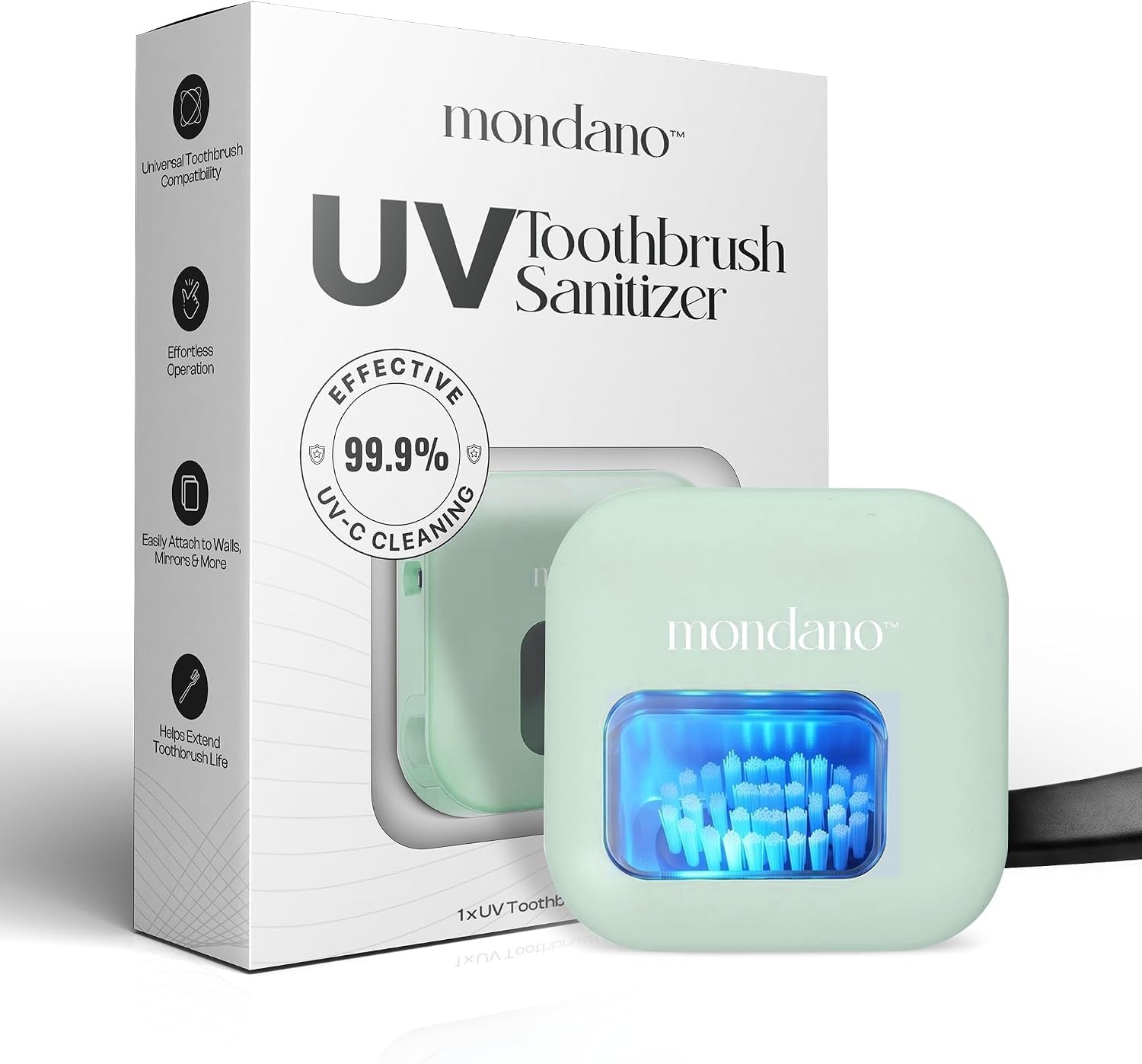 Mondano UV-C Toothbrush Sanitizer and Holder, Travel Case Cover Cap