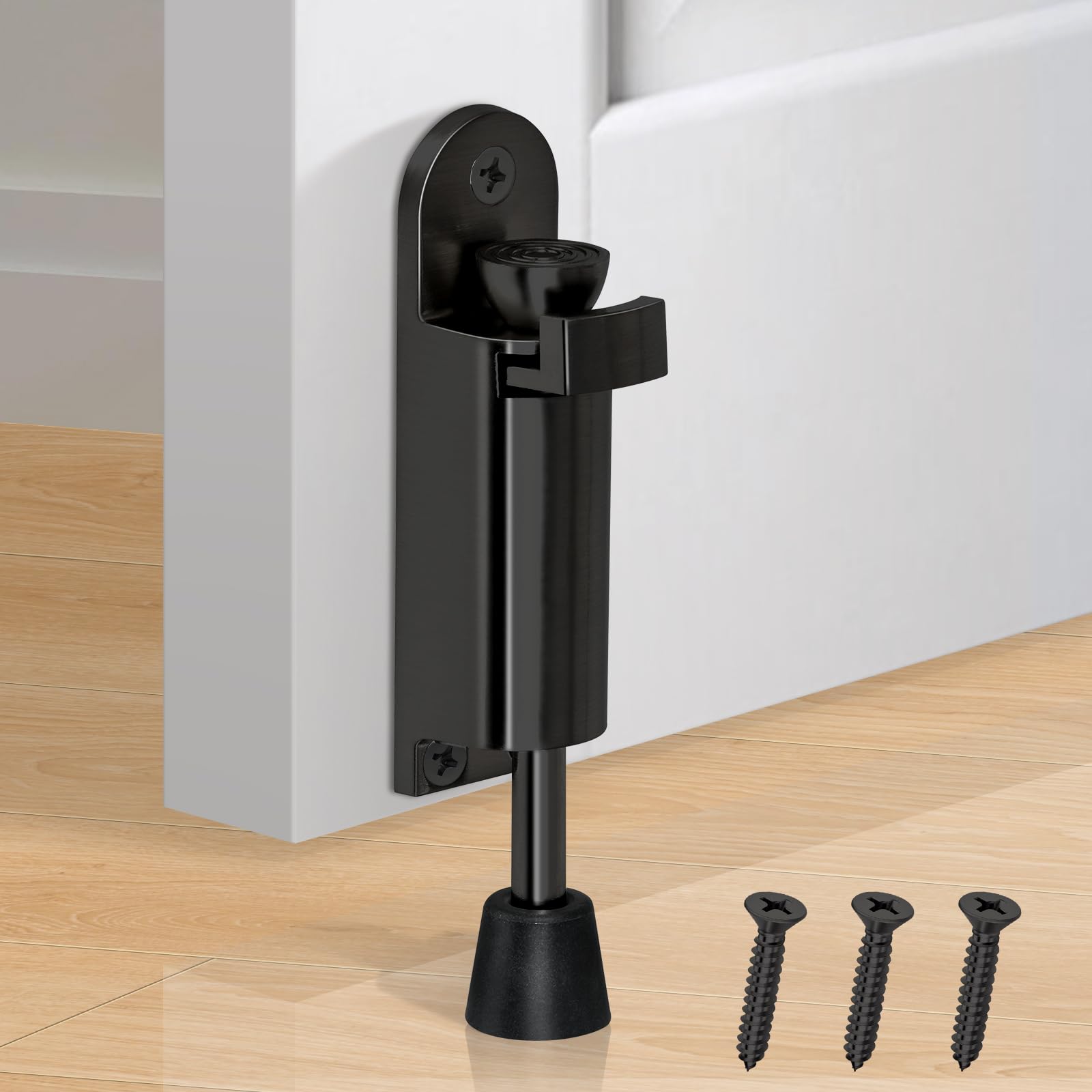 Door Stop, Kick Down Door Stops Indoors Kickdown Door Stopper Heavy Duty Black Doorstop with Rubber Tip, Outdoor Commercial Door Holders to Stay Open
