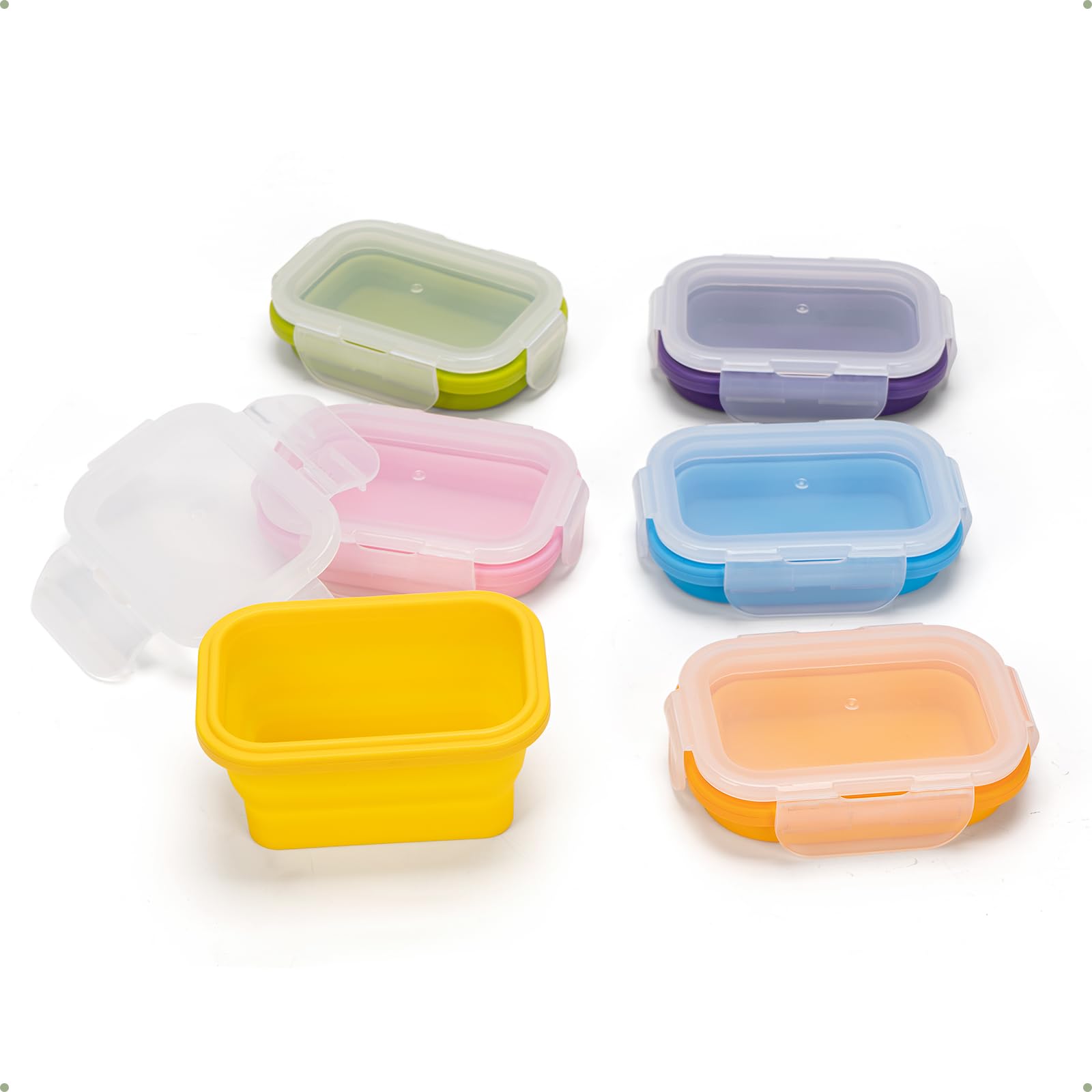 Annaklin Collapsible Food Storage Containers with Lids, Small Silicone Snack Containers, Stackable Portion Control Containers, Mini Fridge Organizer,