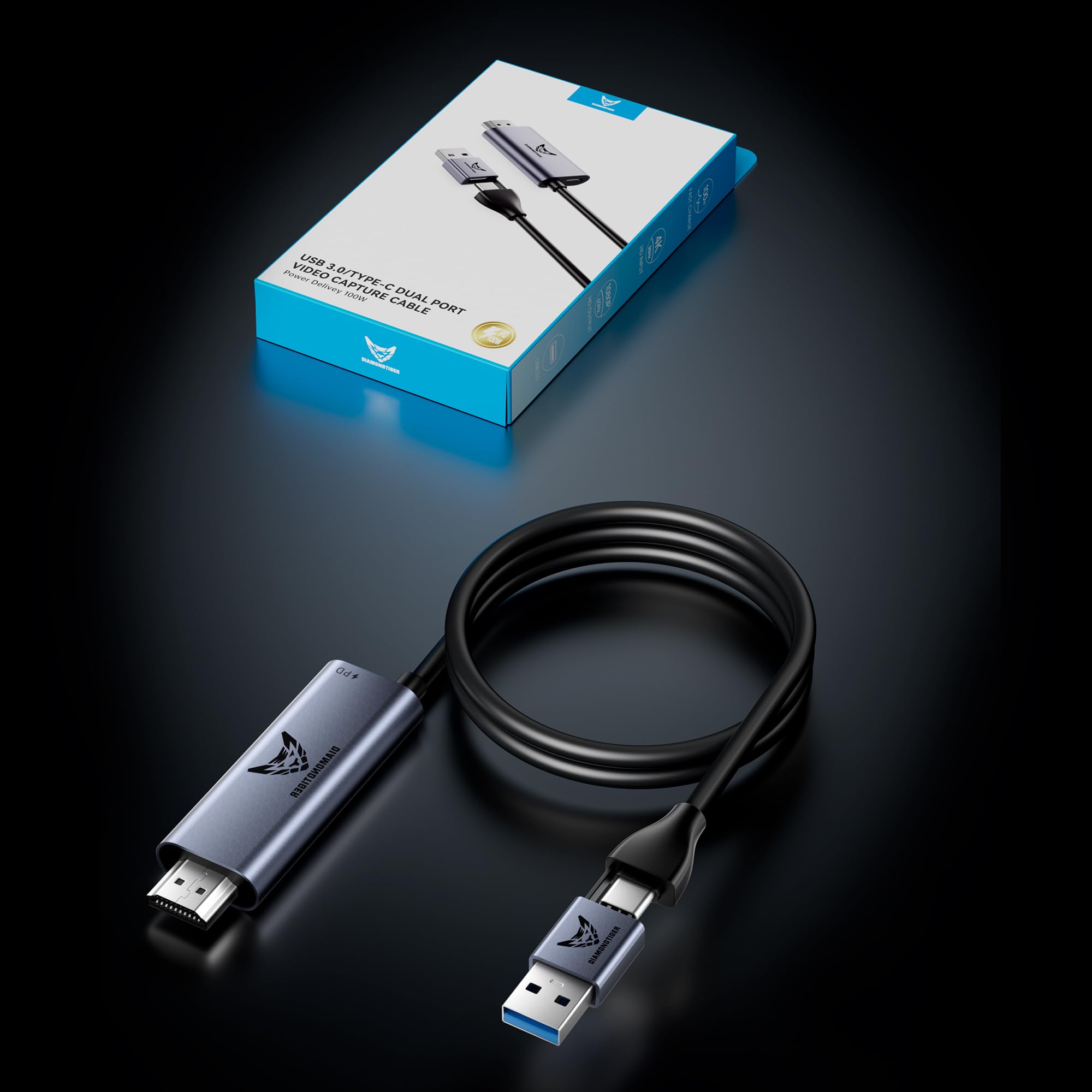 Tarjeta de captura de video con cable PD HDMI de 100 W a USB 3.0/USB C 1080P 60 fps, dispositivo de captura de grabación para transmisión, transmisión en vivo, videoconferencia,