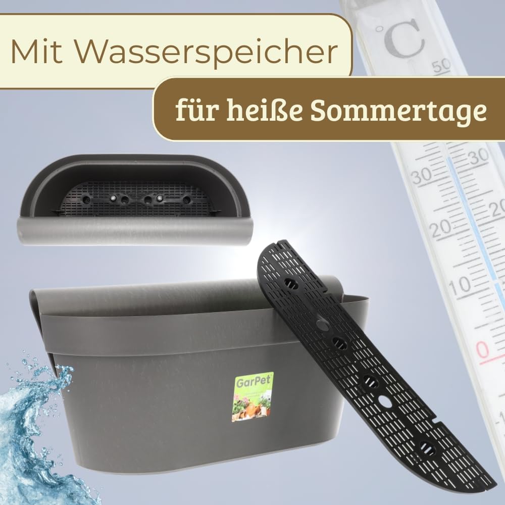GarPet 2er Set Geländerkasten Balkon mit Wasserspeicher Blumentopf Zaun Blumenkasten Geländer Balkontopf Balkonkasten Blumenkasten Balkon Pflanzkasten Blumenkästen Anthrazit