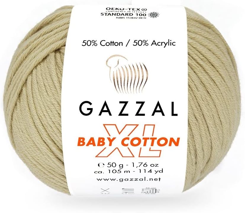 5 Pack (Skein) Gazzal Baby Cotton XL, 50% Soft Cotton 50% Acrylic, Each Ball 1.76 Oz (50g) / 114 Yards (105m), DK- Worsted, Knitting Yarn, Amigurumi Yarn, Baby Yarn, 3464