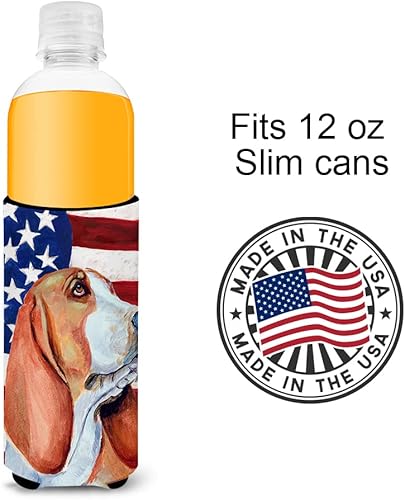 Miniatura 4 de Caroline's Treasures LH9017MUK - Bandera estadounidense con Basset Hound Ultra Hugger para latas delgadas para latas delgadas, funda para enfriar,