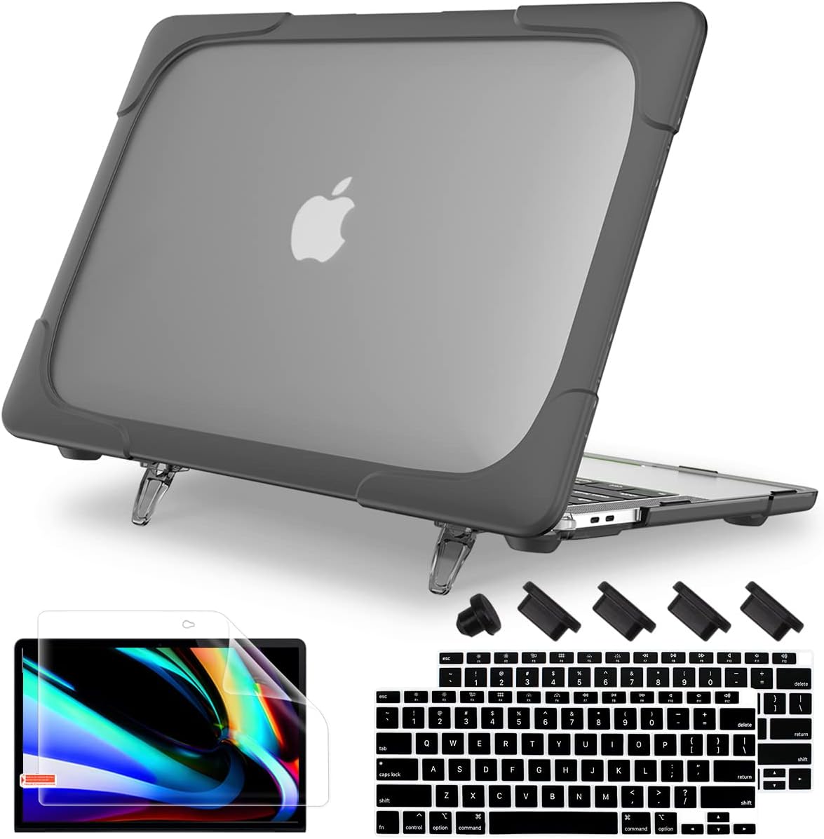 May ChenCompatible with MacBook Air 13 Inch Case 2021 2020 2019 2018 Release M1 A2337 A2179 A1932,Heavy Duty Hard Case Cover with Fold Kickstand for MacBook 13 Inch with Retina fits Touch ID, Black
