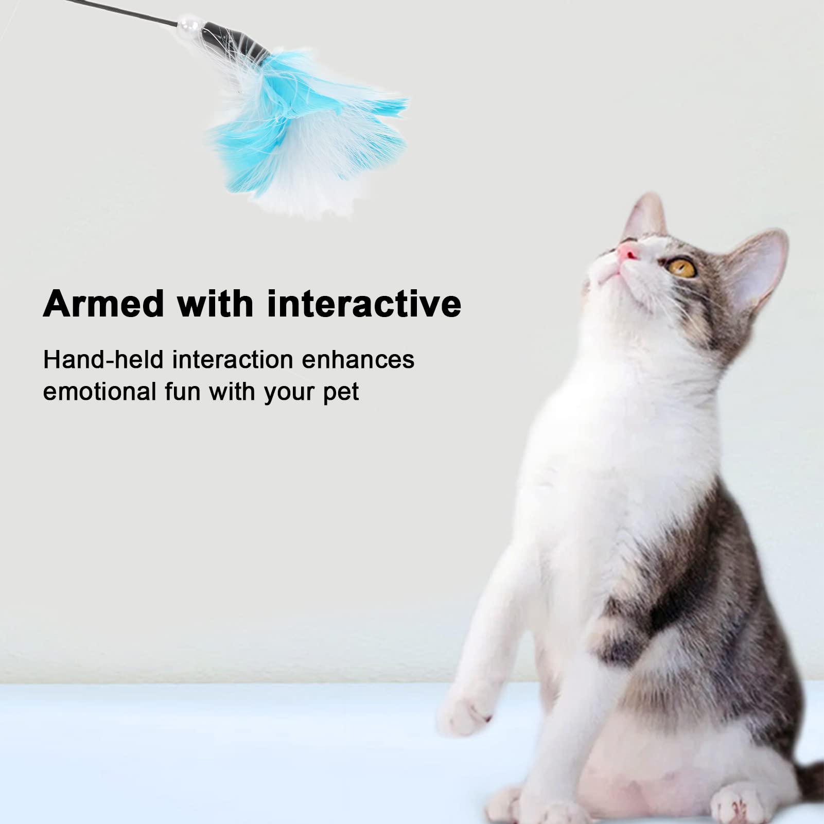 Juguetes Para Varita Para Gatos, Juguetes De Plumas Para Gatos Con Campana, Ventosa, Palo Para Gatos, Caña De Pescar Para Gatos, Juguete Interactivo Para Gatos, Juguetes Para Gatitos(Azul)