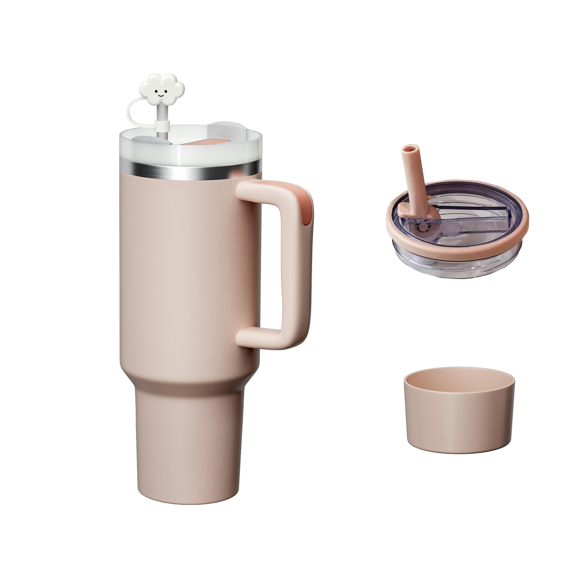 KISSKIND 40 oz Tumbler with Handle and 2 Lids, Leakproof Flip Straw Lid, Straw Lid with Spill Proof Set, Rubber Bottom Water Bottle Stainless Steel Vacuum Insulated Cup Gifts for Women