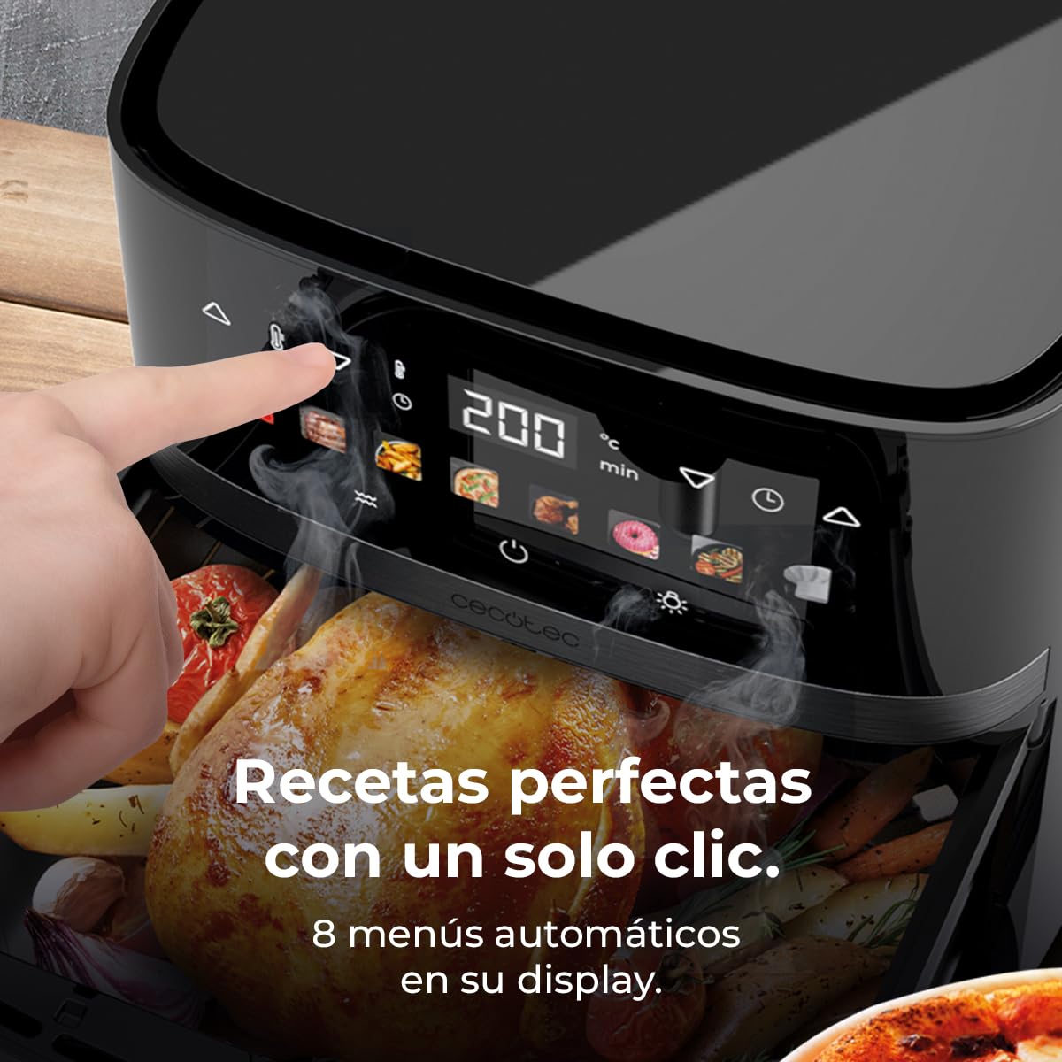 Cecotec Freidora de Aire sin Aceite de 8L con Doble Resistencia, Plancha, Grill, Air Fryer Cecofry&Grill Duoheat 8000. 2200W, Dietética y Digital, Ventana, Temperatura Regulable 80-200°C, 8 Menús