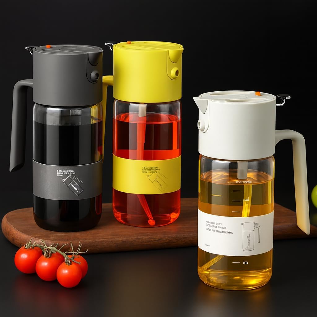 Premium 2-in-1 Glass Oil Dispenser and Sprayer – 550ml Refillable Olive Oil Bottle for Cooking and Salad (Dark Gray)