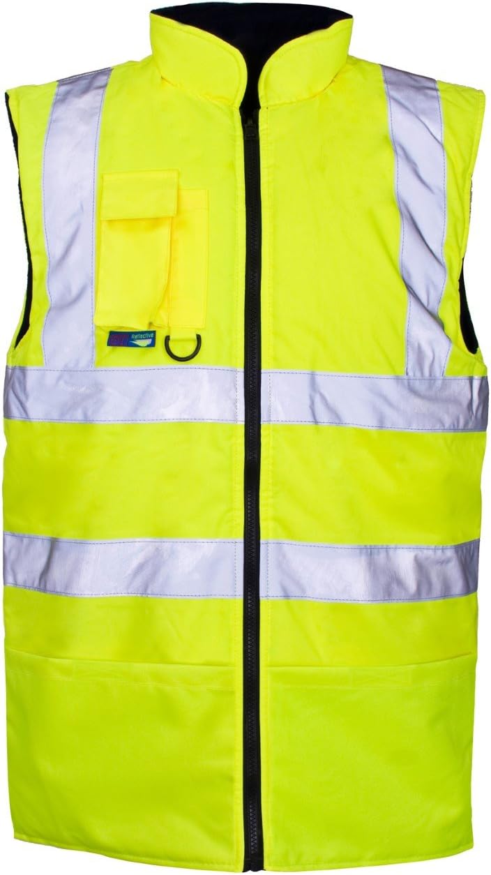 Hi Viz Vis Bodywarmer Fleece Lined Reversible High Visibility Reflective Waterproof Workwear Security Safety Wear Warm Gilet Waistcoat Body Warmer Padded Vest