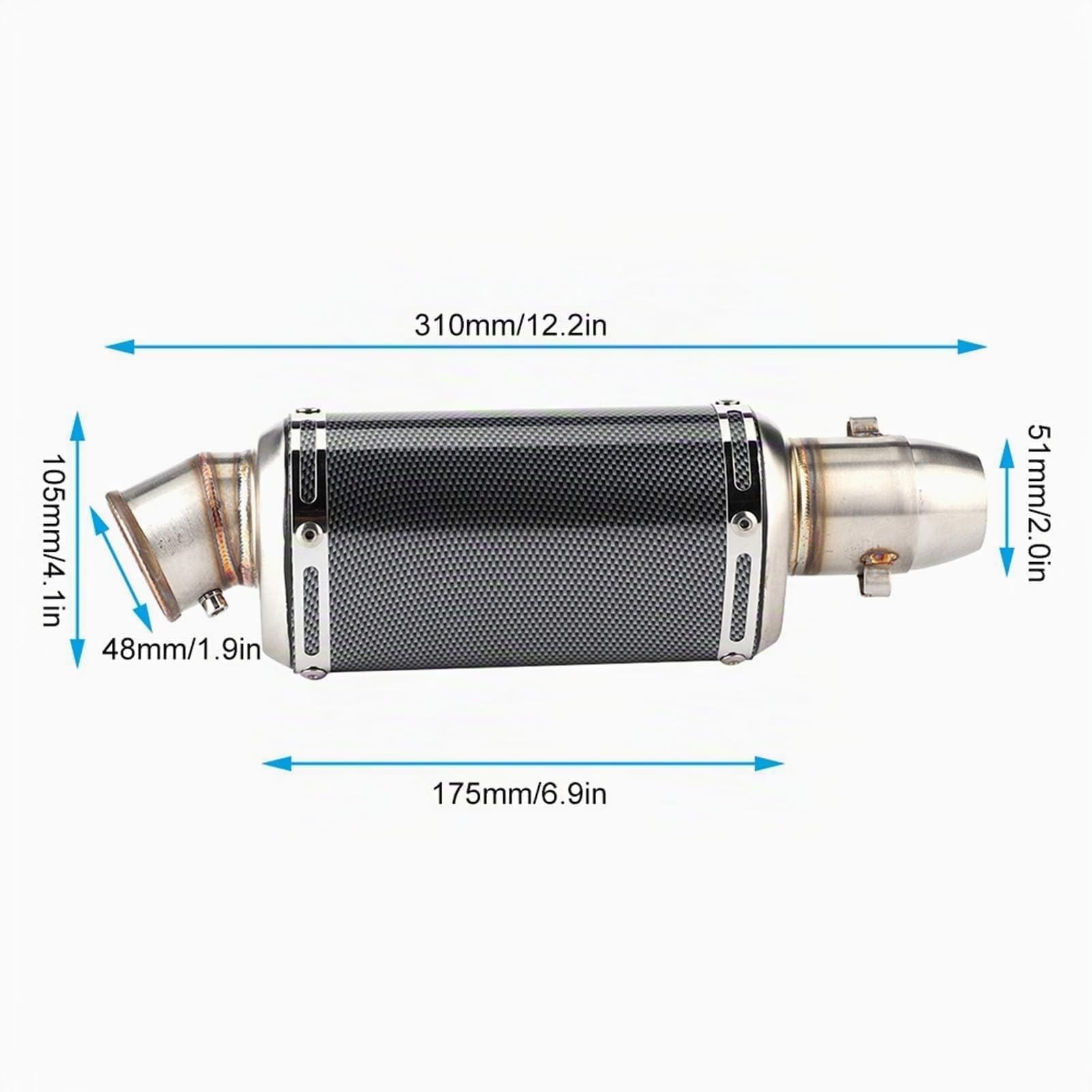 Tuyau de Moto, Yctze 51mm 2in Tuyau D'échappement Court Universel Modifié en Fibre de Carbone Style Moto Scooter Rue Vélo Silencieux