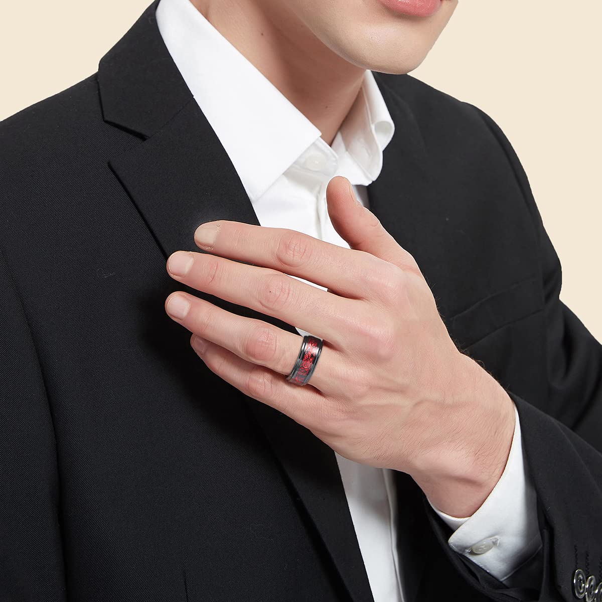 NUNCAD Bague Homme Dragon Celtique, Anneau en Tungstène avec Fibre de Carbone, 8mm, Bague/Bleu/Or/Noir/Rouge